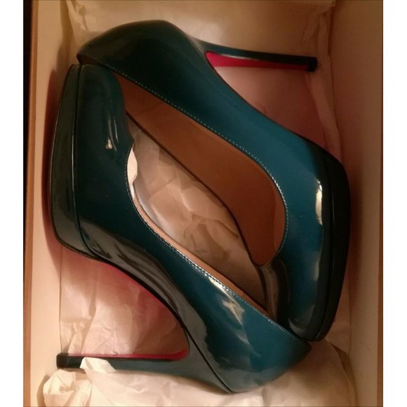 Christian Louboutin 35.5 New Simple 120 Teal Blue GPatent Leather Platform Pumps - Picture 5 of 8